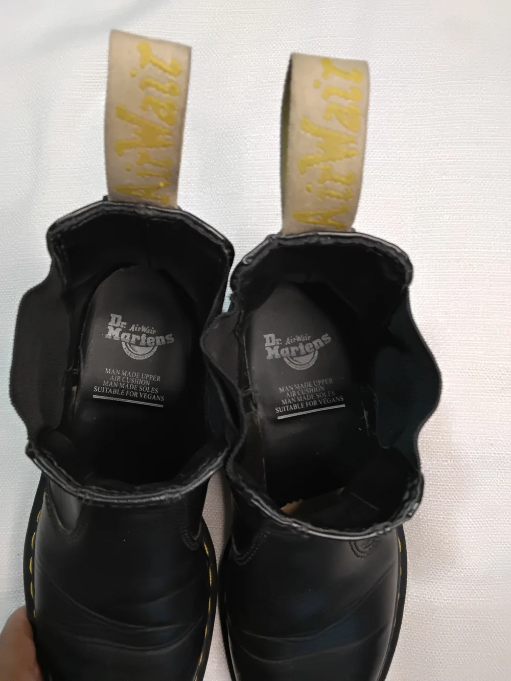 Dr. Martens Vegan Quad Black Leather Chukka Boots with Yellow Stitching Tabs Sz7